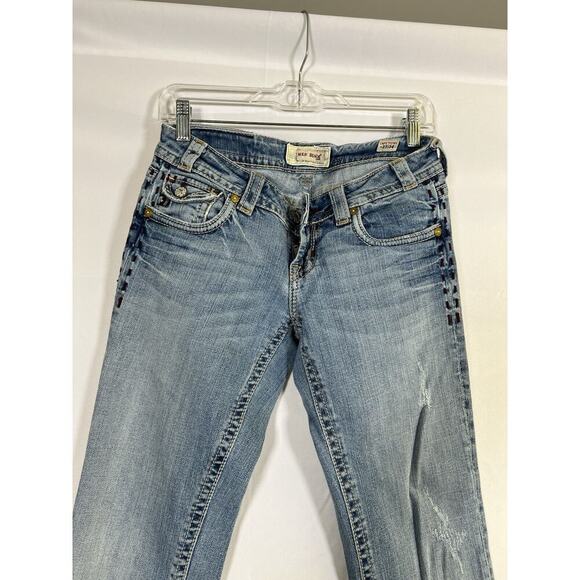 VTG Y2K Bella Swan Low Rise Mek Denim Flare Jeans Women S 27 Thick Stitch - Picture 5 of 16